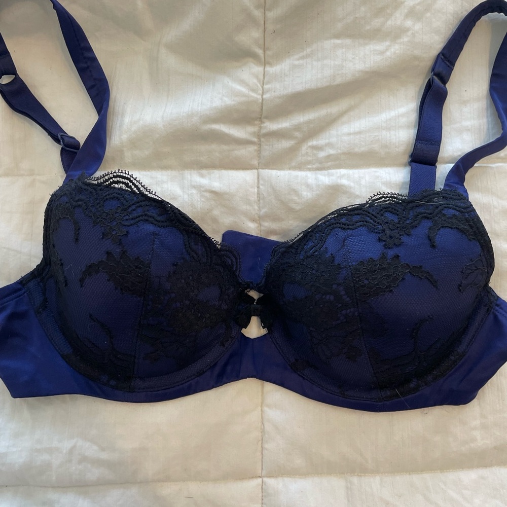 Victoria’s Secret Blue and Black Lace Demi Bra 34 D